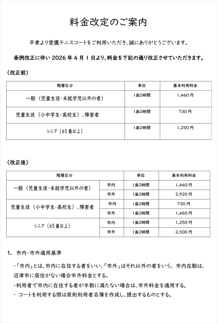 料金改定についての詳細